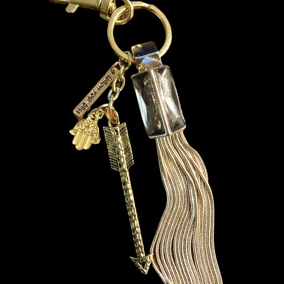NWT - Gold Tone, Crystal, & Charms Keychain with Fringe - Picture 2 of 2